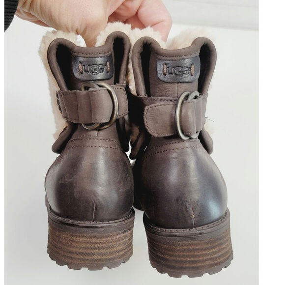 UGG ALDON STOUT WATER RESISTANT SHEARLING LINED ANKLE BOOTS IN BROWN, SZ 8 - Picture 8 of 16